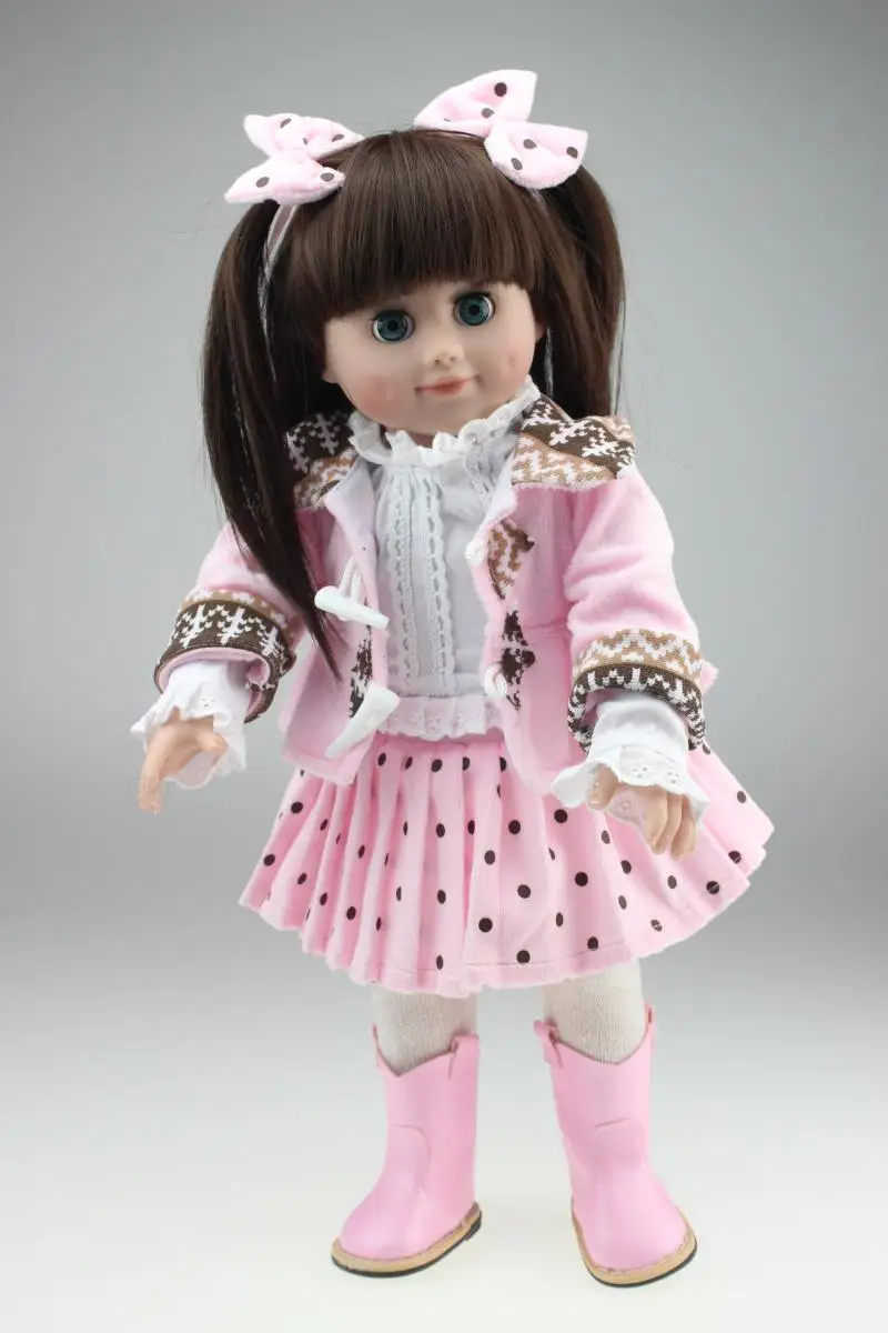

18'' 45CM lovely GIRL Dolls brown long hair pink outfit best children birthday gift American kids toys