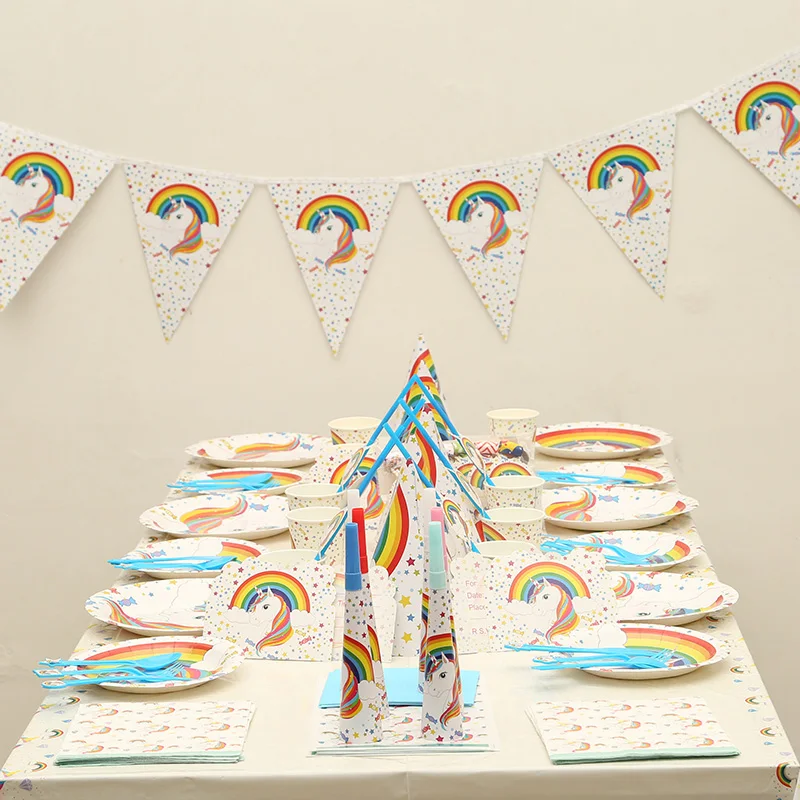 

Suitable for 12 people High-quality Unicorn theme Tableware Set total 141 pcs kids Children Birthday Party Supplies Decorations