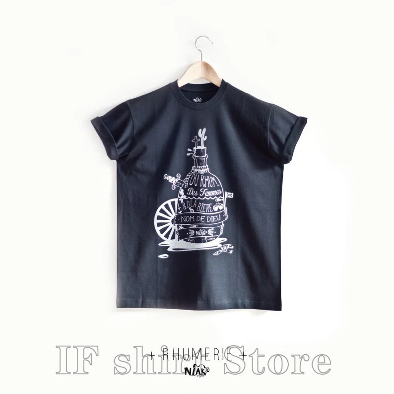 Men tee shirt screenprinted navy t mens gift rum bottle far west sailor christmas fathers day dark blue | Мужская одежда