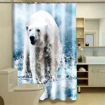 

3D Oil White Polar bear Bathroom Shower Curtain Waterproof,3D Polar bear Boys Christmas Gift Bedroom Shower Curtain W150XH180