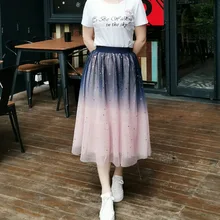 Летние Бисер блесток с рисунком «Луна», «звезды Галактики и блестящим кружевным верхом; средней длины юбка в стиле бохо с принтом тай-дай градиентный принт из Кореи Kawaii Для женщин довольно мило