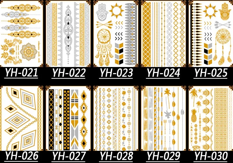 Временные золотые, серебряные татуировки, наклейки, ювелирные изделия, вечерние, пляжные татуировки, флеш-тату, паста, макияж, для девушек, водонепроницаемые, поддельные татуировки для тела