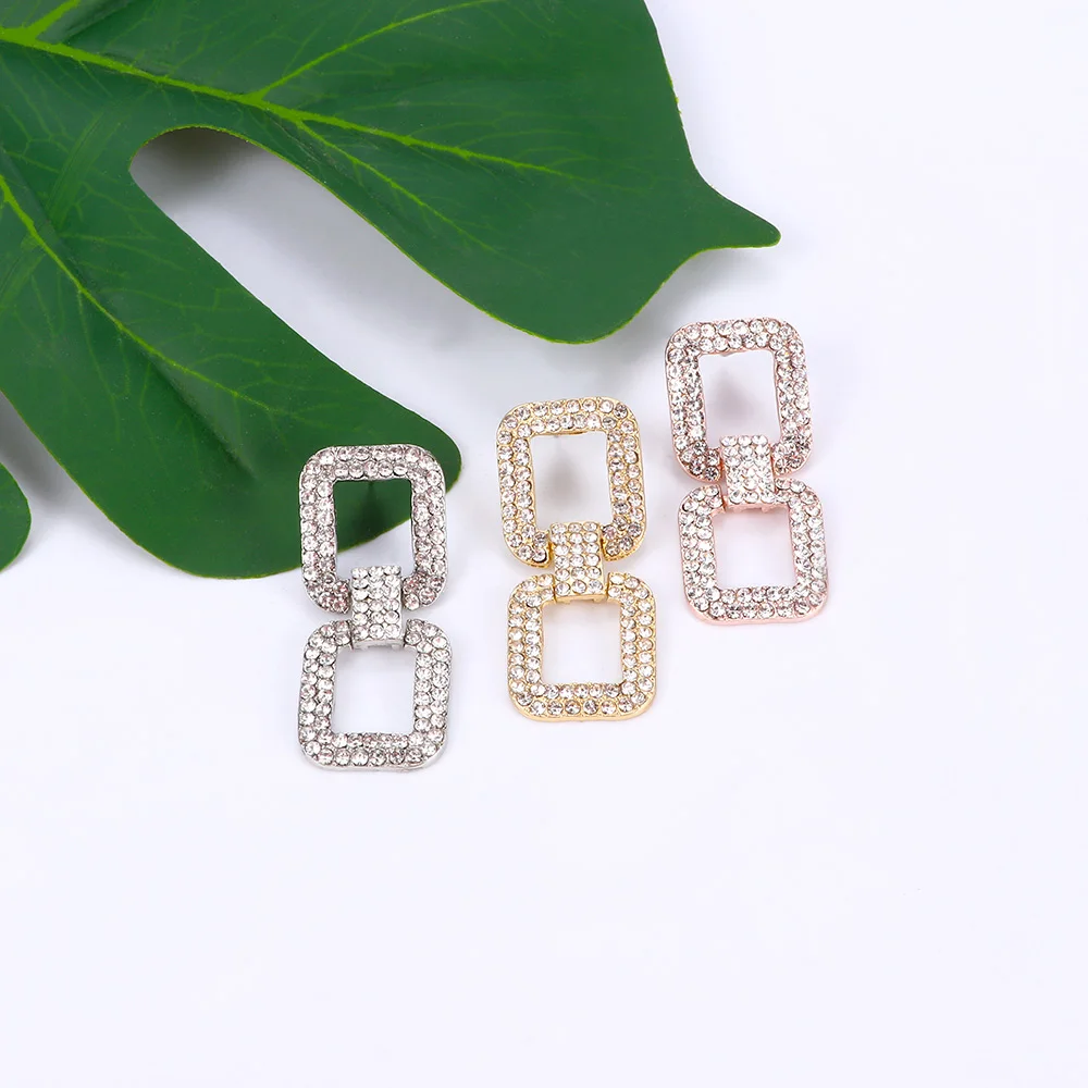 

Women Delicate Crystal Square Earrings Rectangular Long Earrings Inlaid Rhinestone Geometric Earrings Jewelry