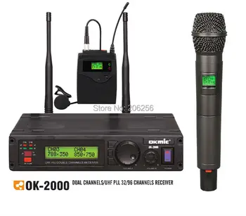 

New OK-2000 Wireless Microphone UHF/PLL true diversity wireless microphone system handheld mic Lavalier BODY-PACK Lapel Mic