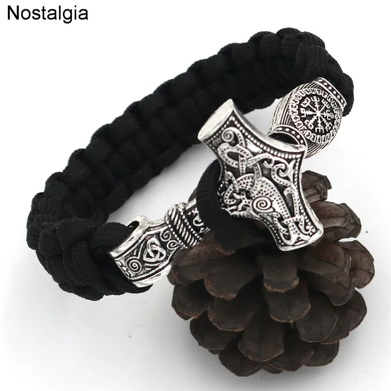 

Norse Thor Hammer Mjolnir Charm Amulet Jewelry Viking Bracelet Valknut Vegvisir Beads Runas Vikingas Accessories