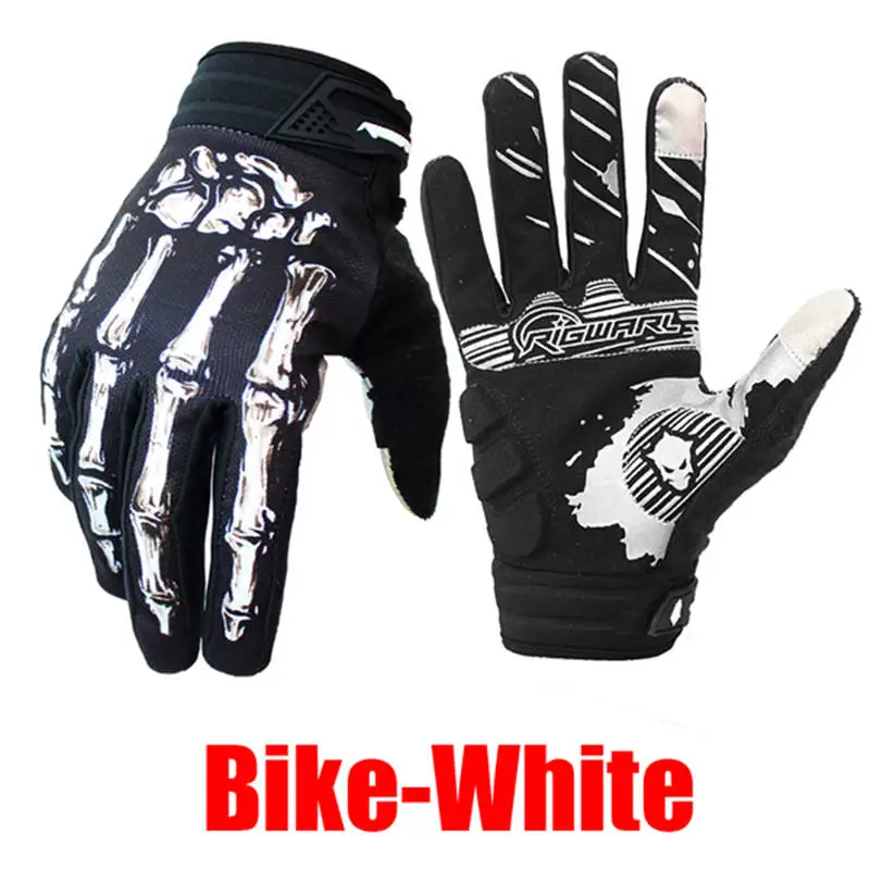 Зимние и осенние ветрозащитные непромокаемые перчатки с костями скелета, перчатки для занятий спортом на открытом воздухе с сенсорным экраном, гелевые велосипедные перчатки - Цвет: Bike White
