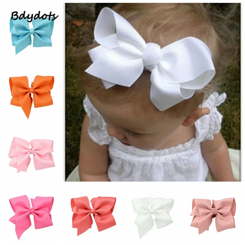 

6 Inch 1Pc Kids Colorful Big Hair Bow Solid With Clip Boutique Solid Grosgrain Hairpins Hair Accessories Hairclips