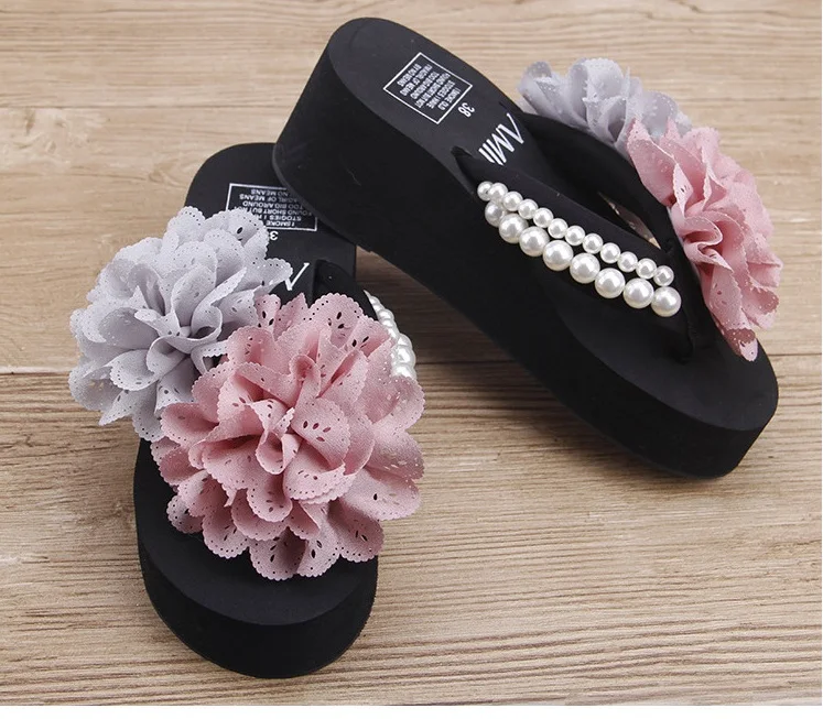 Chiffon Flower Sandal Hollow Platform Sandals Fashion Pearl Flip Flops Slippers Hot Sale Cheap Comfort Womens Shoes47