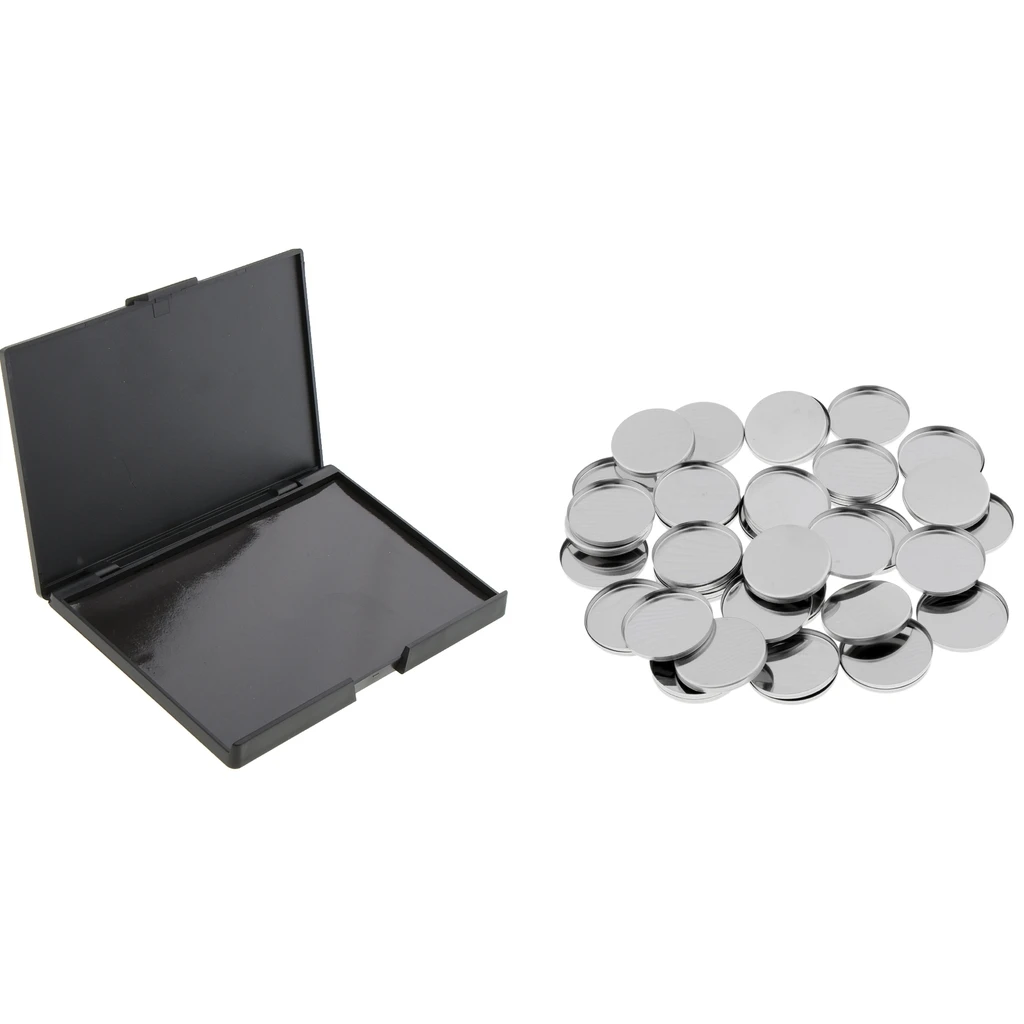 50 Pcs Empty Metal Pans & Large Magnetic Palette Box For Eye Shadow Blusher Concealer DIY Cosmetics