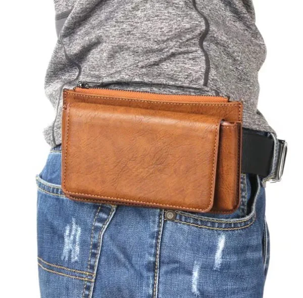 Outdoor Belt Clip Mobile Phone Leather Case Zipper Card