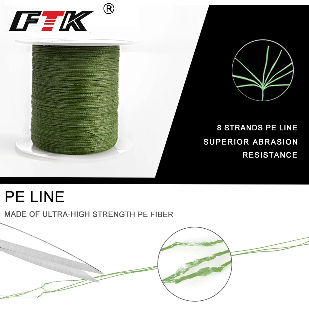 ФТК 100 м 8 strands супер прочная леска PE плетеный провод Леска 110 ярдов 0 16 мм 40 20LB 90LB
