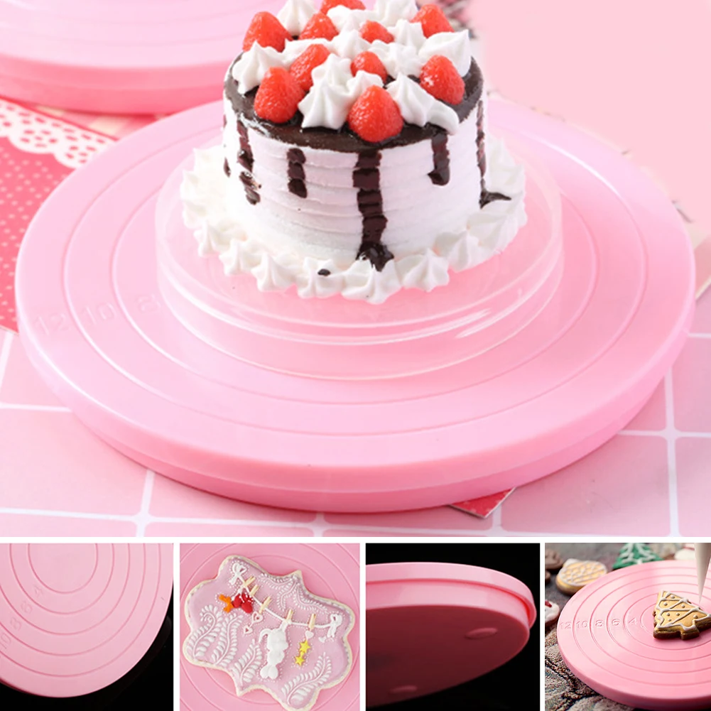 

Cake Turntable Decorating Stand Round Fondant Rotating Platform Kitchen Plate Baking Tools Revolving Nonslip Bottom DIY Dessert