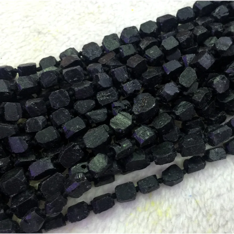 Online Natural genuino Mineral crudo de turmalina negro mano pepita de forma libre suelto mate áspero perlas facetadas 6 8mm 15 \