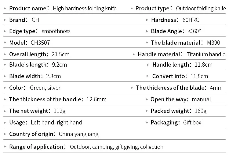 CH подлинный M390 карманный нож, подшипник из титанового сплава, складной, для кемпинга, рыбалки, самообороны, охотничьего инструмента, EDC