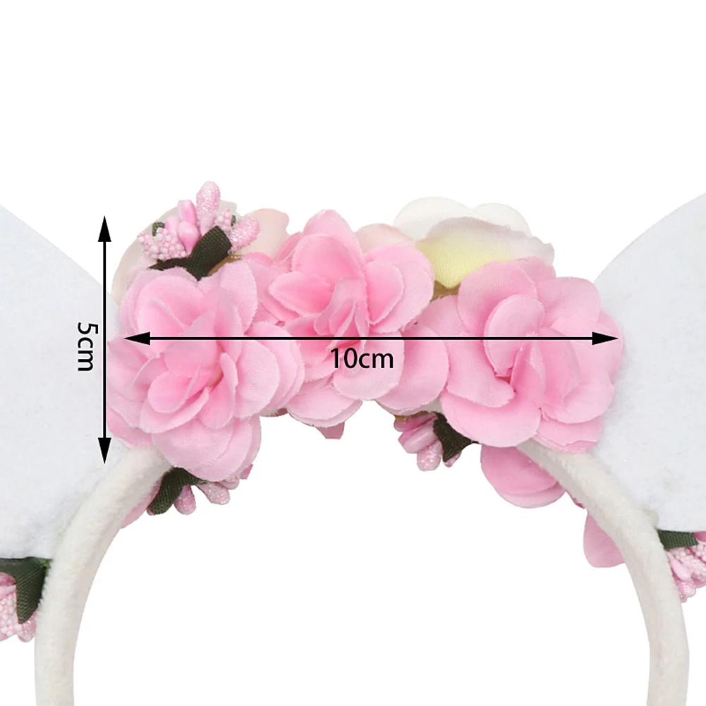 Повязка на голову для девочек цветочные мохнатое кроличье ушко клип повязки на голову; аксессуары резинка с бантом, украшенное цветами, для принцессы Головные уборы