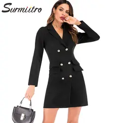 Surmiitro Двойной Брестед длинный тонкий платье-пиджак Для женщин 2019 Демисезонный с длинным рукавом Женская белая черная костюмная куртка