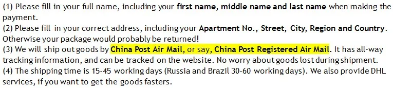 Notice before Ordering wording