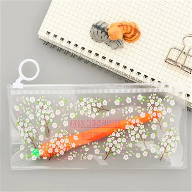 PVC Transparent Pencil Bags Mysterious Small Flowers Animals Waterproof Stationery Storage Office School Supplies Pencil Case