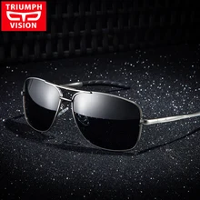 TRIUMPH VISION поляризационные мужские солнцезащитные очки крутые Черные Квадратные жесткие мужские стильные оттенки высокого качества металлические вождения солнцезащитные очки для мужчин
