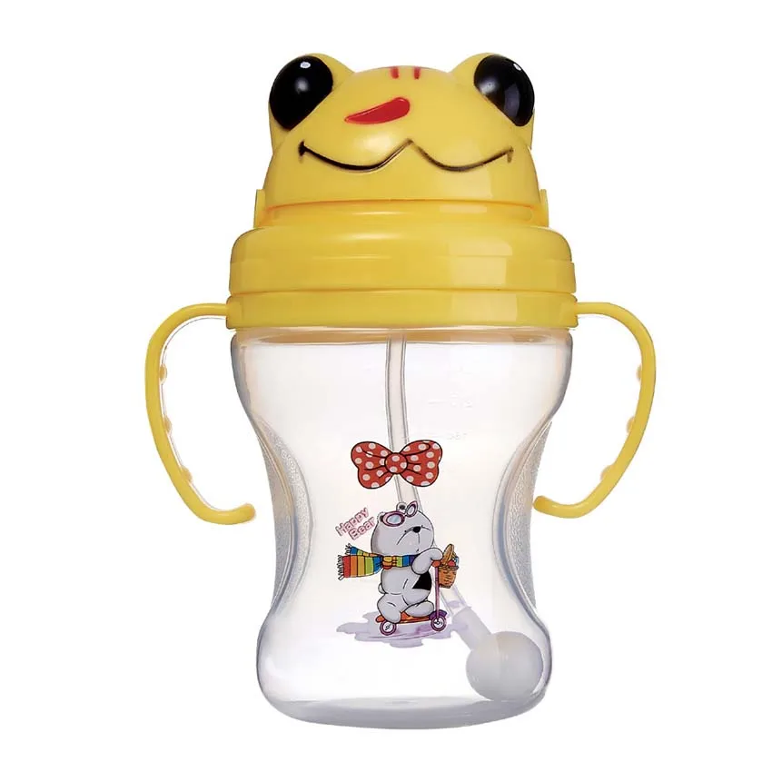 Милая лягушка, пчела, детская качественная безопасная ПП бутылочка для кормления кружка с ремнем с рисунком персонажа, питьевая модная бутылка, чашки с ручками 240 мл