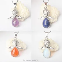 32x29 мм смешанные кристаллы аметиста сердолик, опал Lapis кварц обсидиан авантюрин розовый кварцевый кристалл Ангел патрон Святой Кулон 1 шт