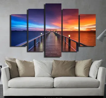

5 pieces Hot Sell Bridge Sea Landscape Modern Wall Painting By Number HD Sunset Sea for Living Room Wall Picture