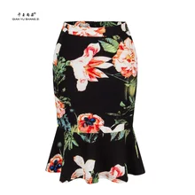 QYSZ женские вечерние Облегающие юбки Новая мода печать пакет бедра юбка женская сексуальная оборки труба цветок Русалка S/M/L/XL/XXL