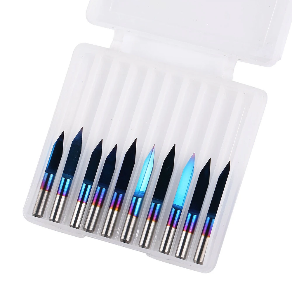 

10pcs 3.175mm Blue Coating PCB 3D Milling Cutter 10/15/20/25 Degrees Tungsten Carbide V Shape Engraving Bit CNC Router Tool