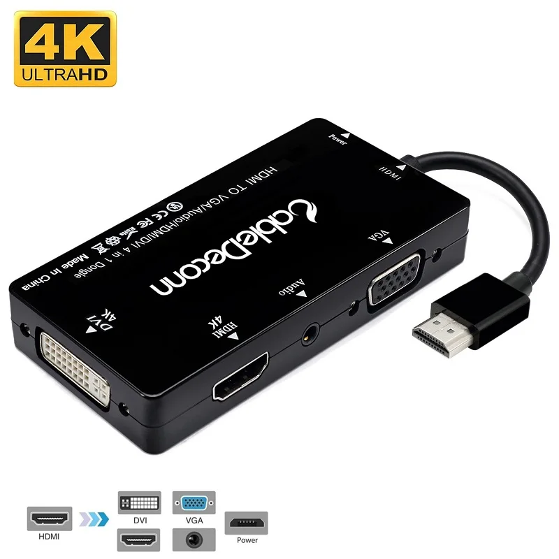 HDMI к HDMI DVI К 4 к VGA 1080 P мм 3,5 мм jack аудио с Micro USB мощность 5in1 Кабель-адаптер для ноутбука видео карты компьютеры мониторы - Цвет: Black HDMI VGA DVI
