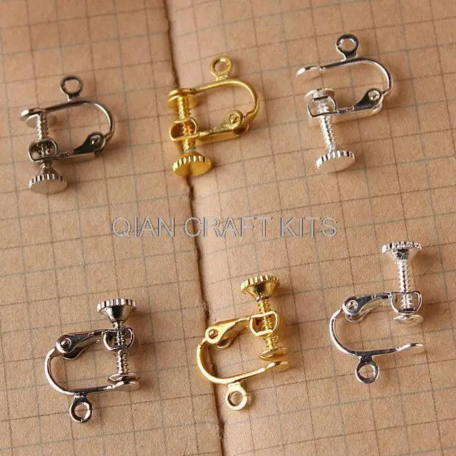 80pcs premium Adjustable brass Screwback Clip-On Earrings silver gold bronze Clip On Screw Back Earring Findings mixed colors | Украшения и
