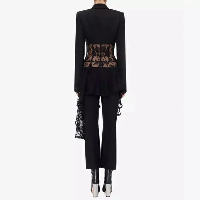 A Giacca Del Rappezzatura Abbigliamento Femminile Grandi Asimmetrico Oxant Trasporto Blazer Cappotti Vita Delle 2019 Della Di white Scava Blazer Autunno Alta Sportiva Merletto Sexy Fuori Dimensioni Donne Black zdxgYtYq