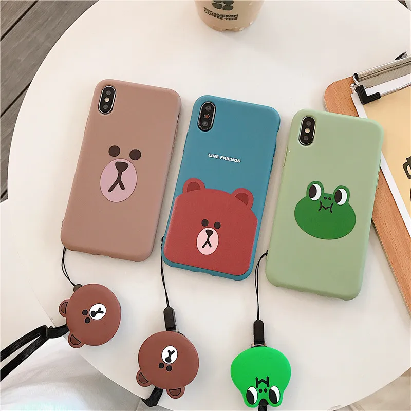 

Cartoon Frog Bear Phone Cases For iPhone 6 6S 7 8 Plus Case Soft Silicone Hang Rope Back Cover For iPhone X XS MAX XR Case Coque