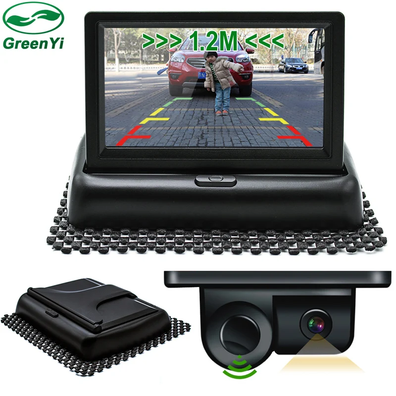 

GreenYi 3 in1 Sound Alarm Reversing Backup Auto Parking Sensor With Rear View Camera + 4.3" Car Foldable Monitor