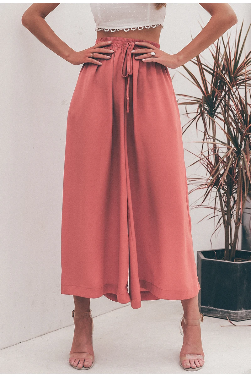 Женские широкие брюки Simplee на шнуровке,Женские летние эластичные брюки с карманами, с высокой талией, однотонная уличная одежда кирпичного цвета и большого размера