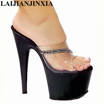 

LAIJIANJINXIA New Lady Sexy High Heels Sandals Open Toe Slippers Ladies Slides Shoes Scotland Style Women Slippers Exotic Shoes