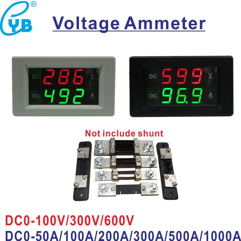 DC Panel Meter 100V 300A Dual Volt Amp Current Sensing Voltage Meter With Shunt 