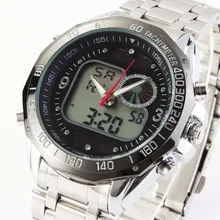Solar de la moda de Los Hombres del Deporte Relojes Completa de Acero Inoxidable A Prueba de agua Dual Time Analógico de Cuarzo Reloj Militar Digital LED Clcok Hombre