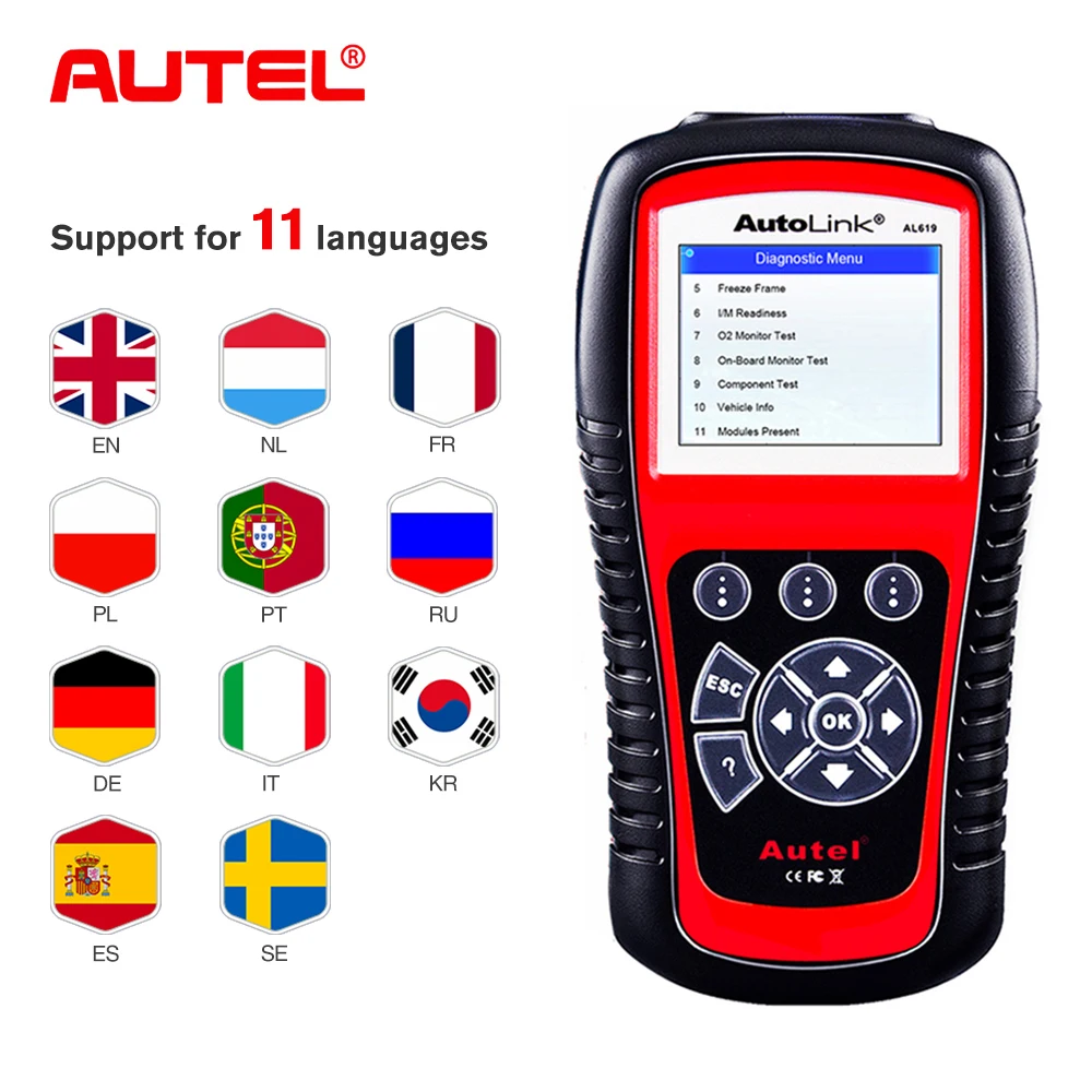 Autel AL619 ABS/SRS OBD2 сканер автомобильный диагностический инструмент один клик OBDII