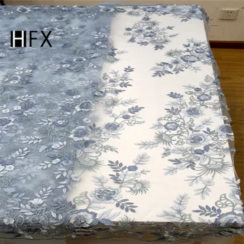 

HFX French Lace Fabric 2019 Women Dress Powder Blue High Quality Tulle Net Lace African Flower Embroidery Lace Fabric X1632