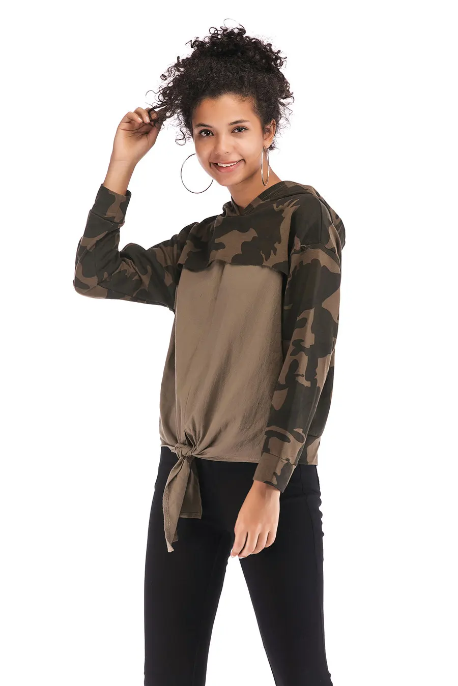 Gladiolus Camouflage Autumn Winter Hoodies Women 2018 Long Sleeve Patchwork Irregular Hem Hooded Sweatshirt Women Pullover Tops (14)