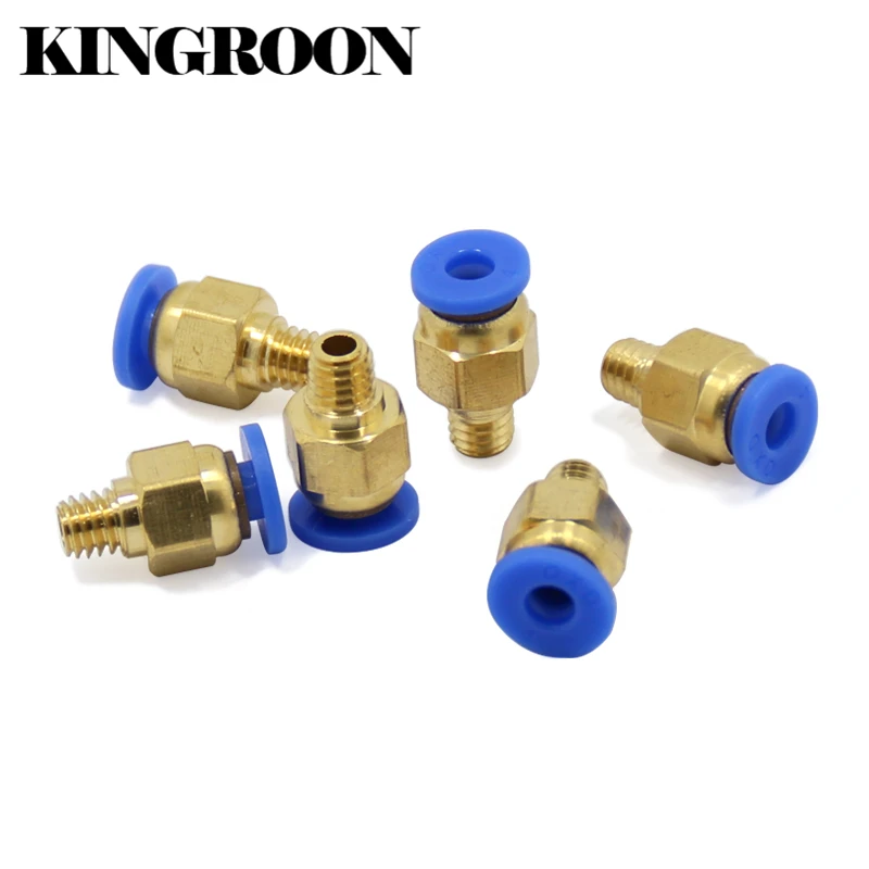 10pcs PC4-M6 Pneumatic Straight Connector Brass Part For MK8 OD 4mm 2mm Tube Filament M6 Feed Fitting Coupler 3D Printers Parts