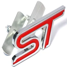 Metal Red ST Front Grille Sticker Car Head Grill Emblem Badge Chrome Sticker for FORD FIESTA FOCUS MONDEO Auto Car Styling