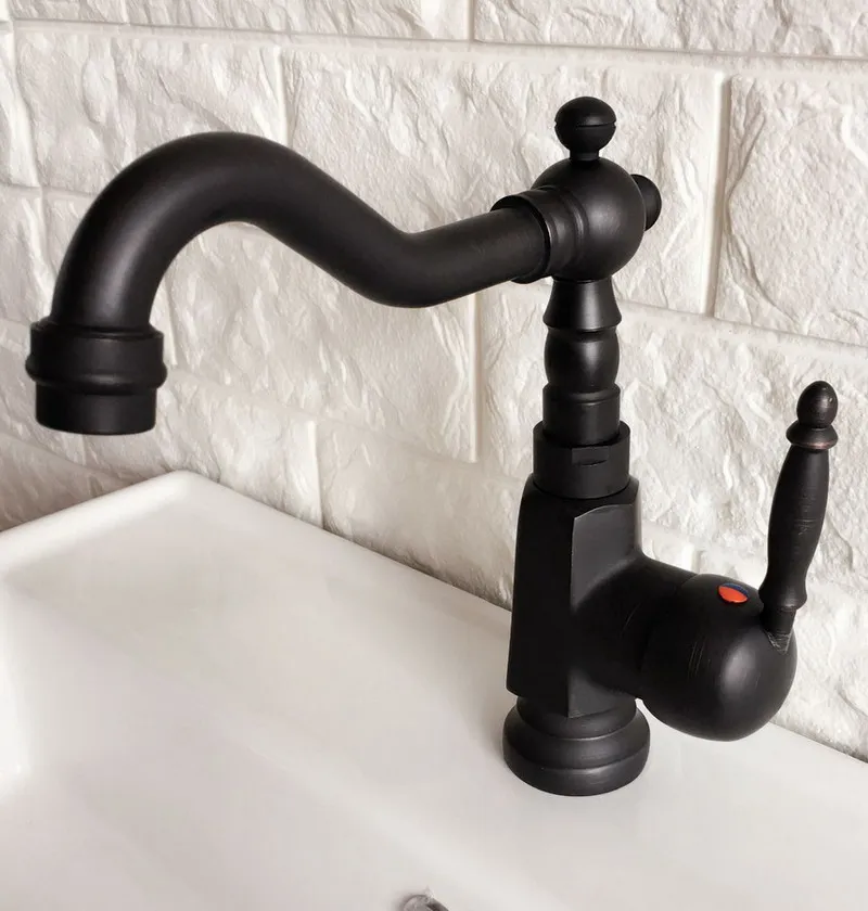 Kitchen Wet Bar Bathroom Vessel Sink Faucet Black Oil Rubbed Bronze One Handle Swivel Spout Mixer Tap Single Hole mnf353