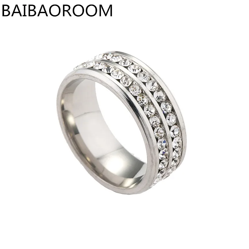 

Fashion Jewelry Titanium Steel 2 row Crystal Ring Jewelry Rings For Women Gift