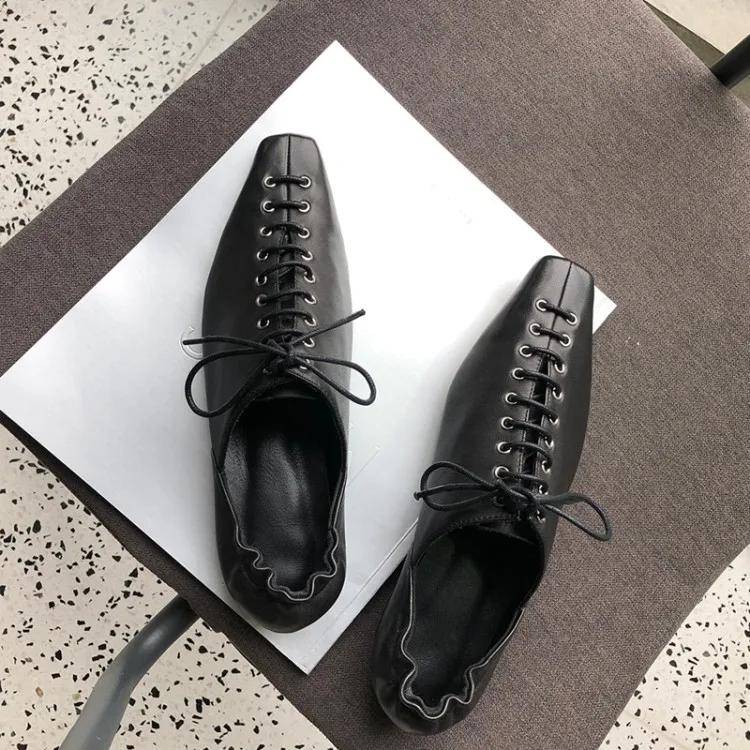 2019 Loisirs Plat Carré Chaussures Mouton Vintage Femmes En Bout Lacent noir Beige De Cuir wwqPxfrp