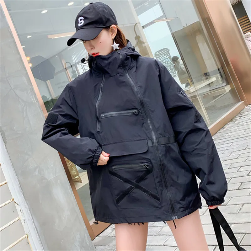 2019 модное весенне осеннее пальто Harajuku с капюшоном Женская свободная уличная