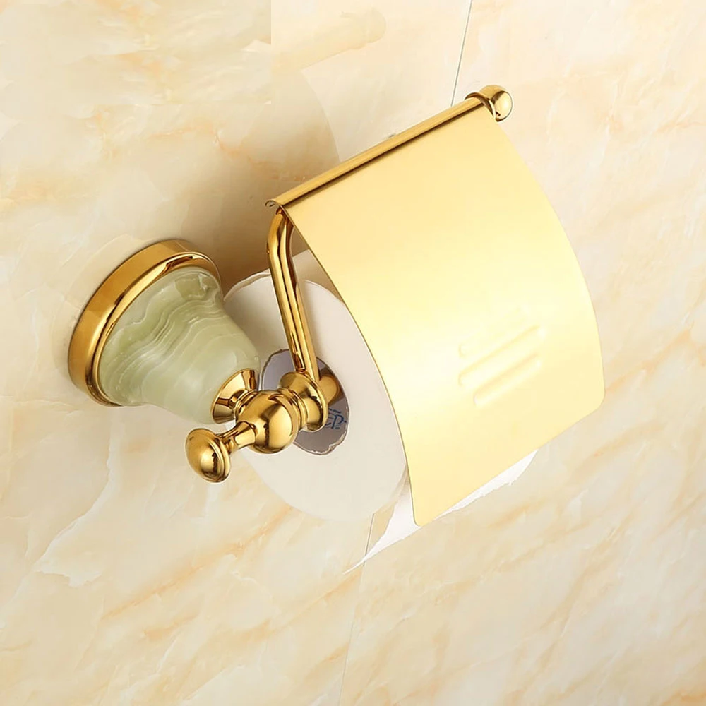 

A1 European style pure copper natural jade bathroom hardware hanging toilet paper towel rack wx6211357