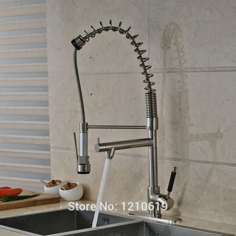 

Nickel Brushed Kitchen Spring Faucet w/ Deck Mount Pull Down Spout Mixer Valvet Sink Mixer Tap