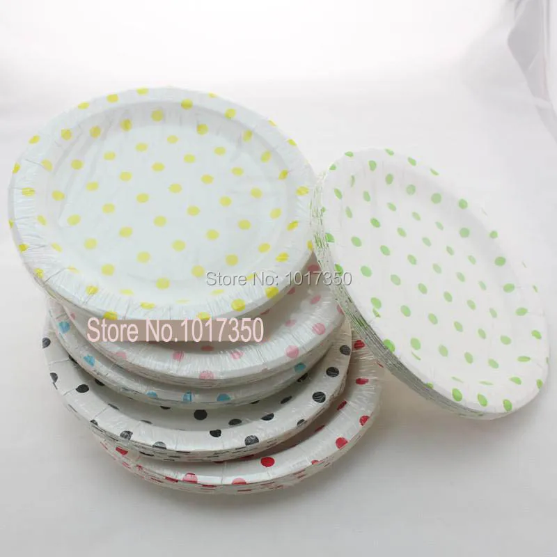 birthday decoration round polka dot paper plates 9inch mix colors party dishes halloween wedding party supplies dessert plate