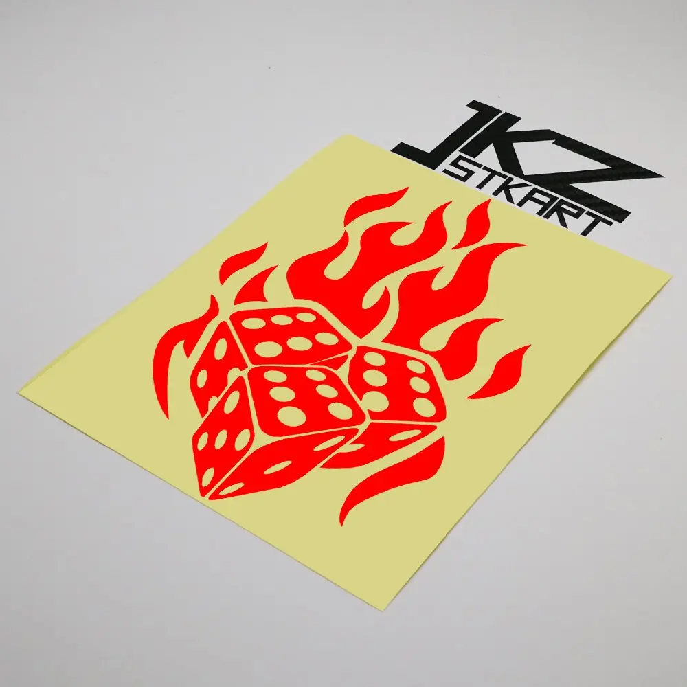 

JKZ STKART Vinyl Die Cut Car Sticker Decal Dice and Flame 15 x 10 cm for Motor Bike Truck Helmet Decorated Sticker